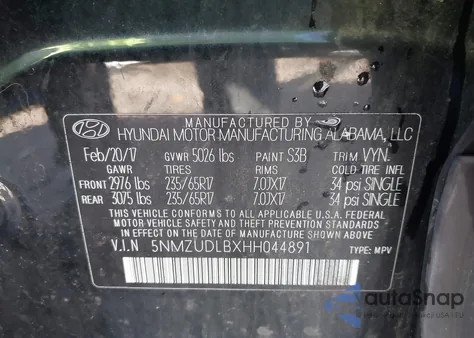 2017 Hyundai Santa Fe Sport 2.4L z USA, uszkodzony, nr VIN 5NMZUDLBXHH044891